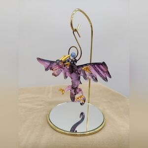 Luke Adams Glass Dragon Ornament Hand Blown Purple Gold